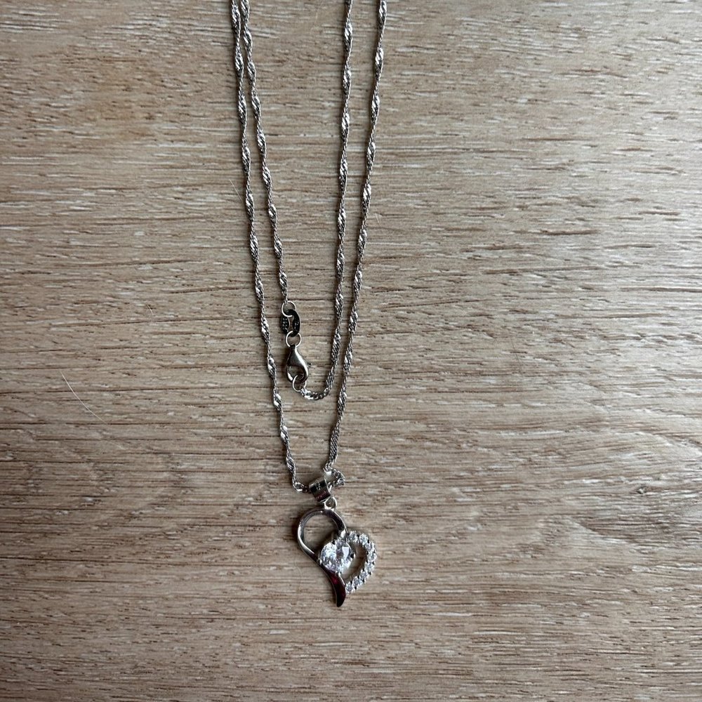 Sterling Silver Cubic Zirconia Open Heart Necklace Gift Mother's Day